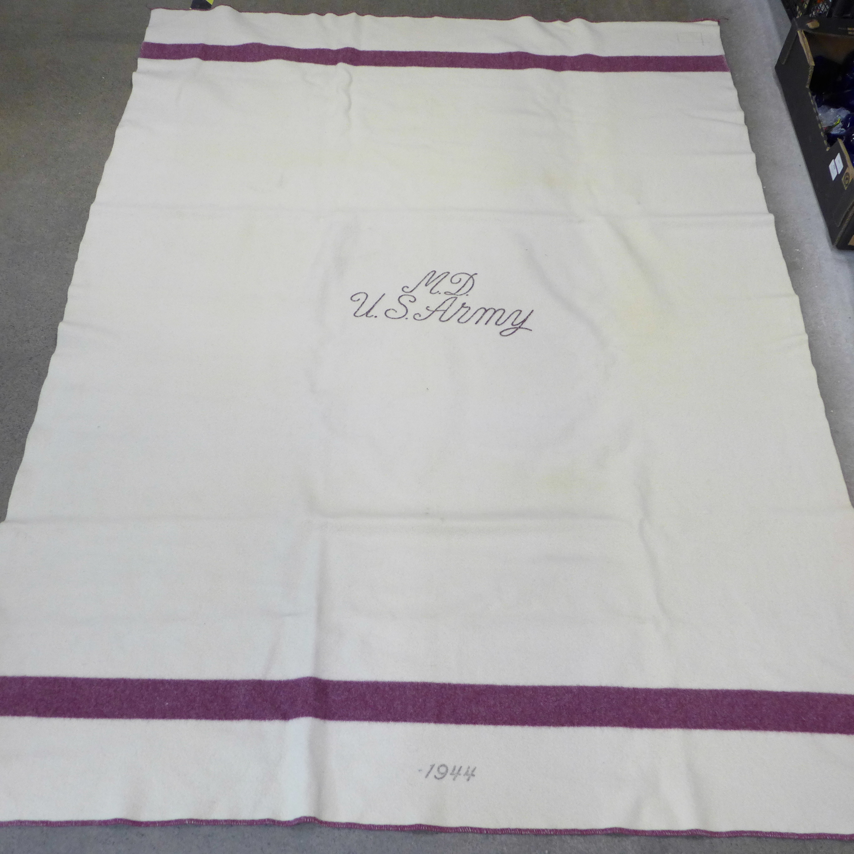 A U.S. Army Medical Department blanket, marked 1944