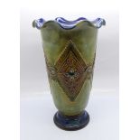 A Royal Doulton stoneware vase with crimped rim, 7164 mark, 20cm