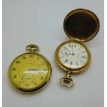 Two gold plated pocket watches, Waltham and Hallmark, 40mm and 46mm, Waltham lacking glass