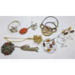 Jewellery including a fork bracelet, a 1960's necklace, a Celtic necklace, etc.