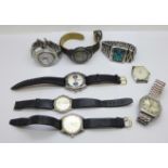 Eight wristwatches, Swiss Emperor alarm, Oriosa chronograph, a/f, Delvina, Avia, etc.