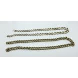 A silver chain with graduated links and one other chain, no fasteners