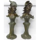 A pair of bronze figures, signed, 45cm