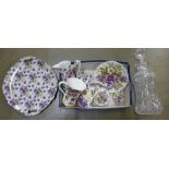 Floral china teawares and a cut glass decanter **PLEASE NOTE THIS LOT IS NOT ELIGIBLE FOR POSTING