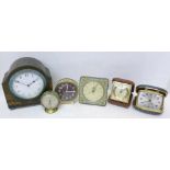 An Edwardian Chinoiserie green laquered mantel clock with French movement, movement a/f, plus Swiza,