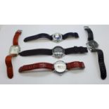 Five wristwatches, Haas & Cie., Bernoullie, Alex Albertino x2 and Sekonda