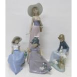 Four Nao by Lladro figurines. ?Listening to the Bird Song? (ref 02001042), ?Girl with Basket of