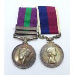 Two medals, a George VI General Service Medal and a Queen Elizabeth II For Long Service and Good