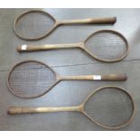 Four early 20th Century badminton racquets