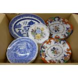 A collection of plates including a set of six The Spode Blue Room collection and Willow pattern **