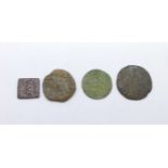Medieval coin weights and jettons, (four items)