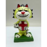 Lorna Bailey Pottery, ?England Football Cat?, 15cm, signed on the base