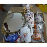 A collection of teapots, including Derby, etc., a/f, seven Coalport plates, TR&Co. of Latham Imari