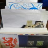 Stamps; box of stamps, presentation packs, covers, catalogues, etc.