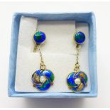 A pair of silver gilt and enamel Art Nouveau style earrings, enamel a/f