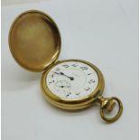 An Elgin gold plated full hunter pocket watch, lacking glass, inner case scratched