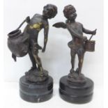 A pair of bronze figures, 27cm