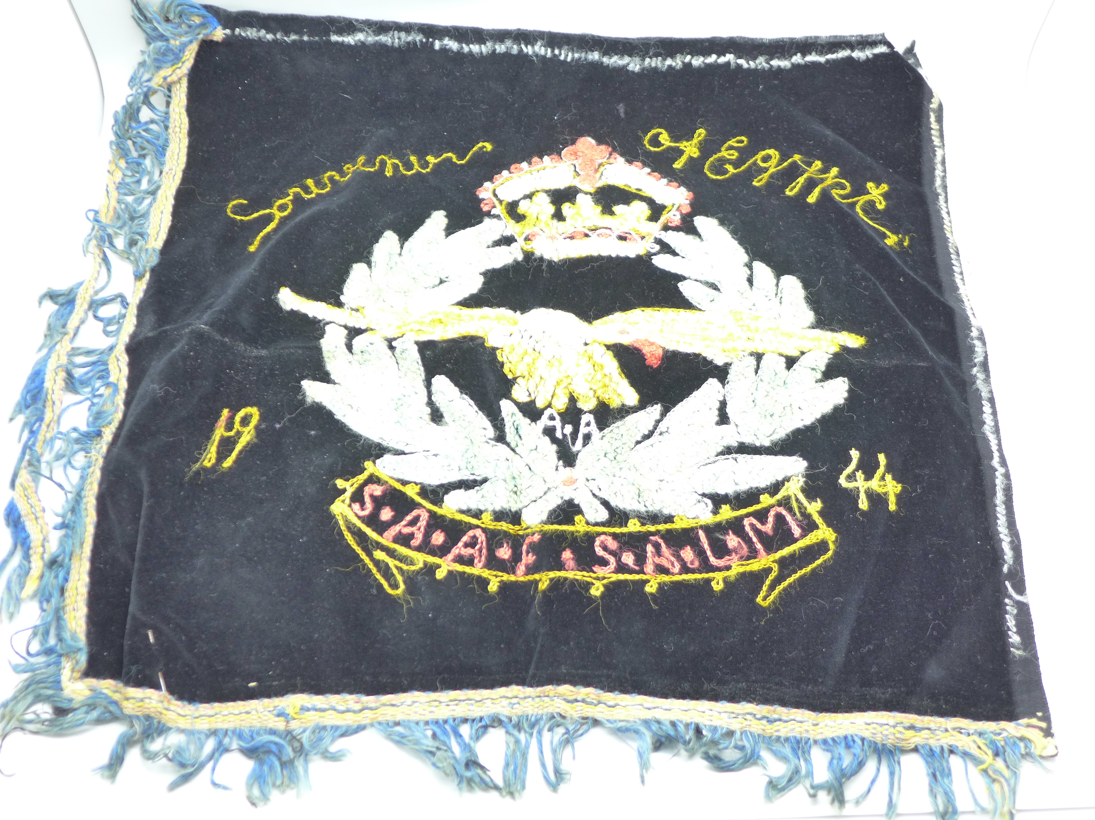 An embroidered Egypt souvenir, 1944, SAAF SALM