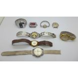 Eight manual wind wristwatches, Lings mock chronograph, Oris x4 including automatic with power