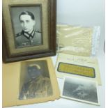 Militaria; German WWII letters, photographs, a negative of a German soldier and a framed photograph