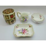 A Royal Crown Derby 1128 Imari table lighter and three items of Derby Posies