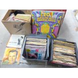 A collection of 7" single records, 1960's, 1970's and 1980's, in a box and two cases, and a box of