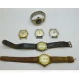 Six manual wind wristwatches, Rotary, Rone, Rodania, Ingersoll, Newmark and Incarna
