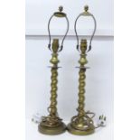 A pair of brass barleytwist table lamps