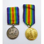 Two WWI medals, Victory Medal to 148540 Gnr. N. Thompson RA and a British War Medal to 46467 Pte.