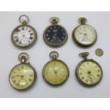 Six assorted pocket watches, a/f