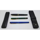 A Mont Blanc fountain pen with 14ct gold nib and case, XI1328182, a Waterman fountain pen and a