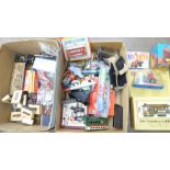 Die-cast vehicles, Matchbox, steam locomotives, Britains soldiers, etc.