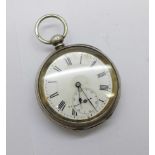 A silver The Speciality Lever pocket watch, lacking button