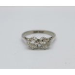 An 18ct white gold, platinum set two stone diamond ring, stones approximately 0.5 carat each, 3.