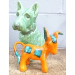 A Sylvac 1209 green terrier, a/f and a model of a donkey