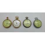 Four pocket watches, a/f