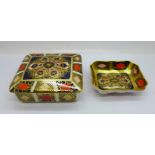 A Royal Crown Derby 1128 Imari lidded dish and a pin tray