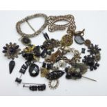 A collection of cut steel and French jet jewellery, etc., for spares and repair