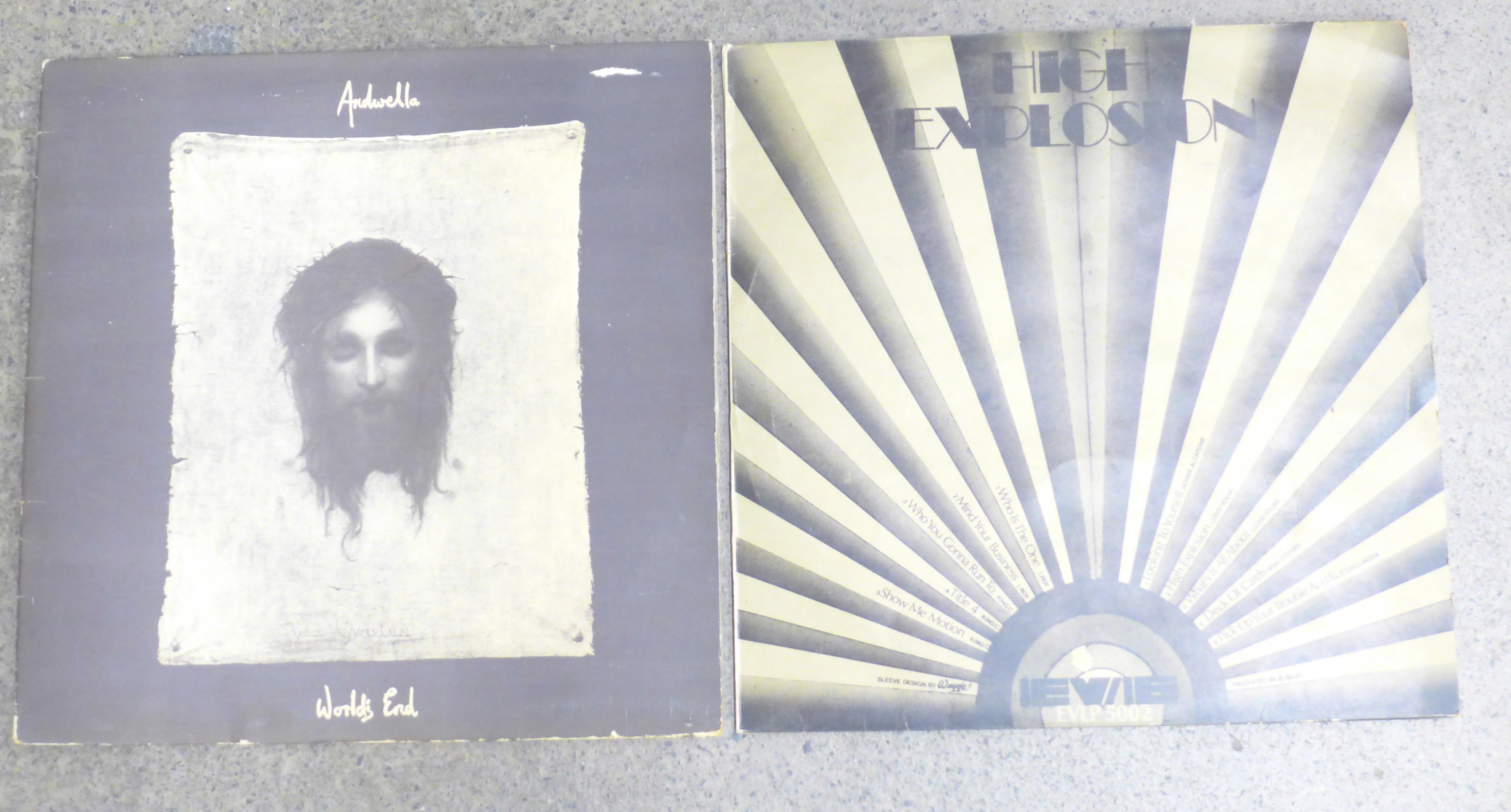 An LP record, Andwella - World's End, gatefold sleeve (first pressing, matrix R8BA A) and High