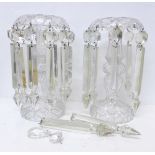 A pair of cut glass lustres, a/f, chipped and hooks broken