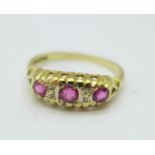 A 9ct gold, ruby and diamond ring, 2g, P