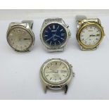 Four Seiko wristwatches; Bell-Matic 27 Jewels 4006-7000T, 5 automatic and two Kinetic