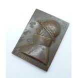 A bronze plaque, signed Victor Demanet 1930, Le Roi Chevalier 1914-1918, Belgium, 53mm x 74mm