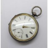 A silver pocket watch, dial cracked