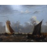 Continental School (19th Century), ships off the coast in stormy seas, oil on panel, 23 x 29cms,