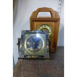 A walnut mantel clock and black lacquered chinoiserie timepiece