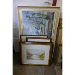 Assorted watercolours and an oil painting