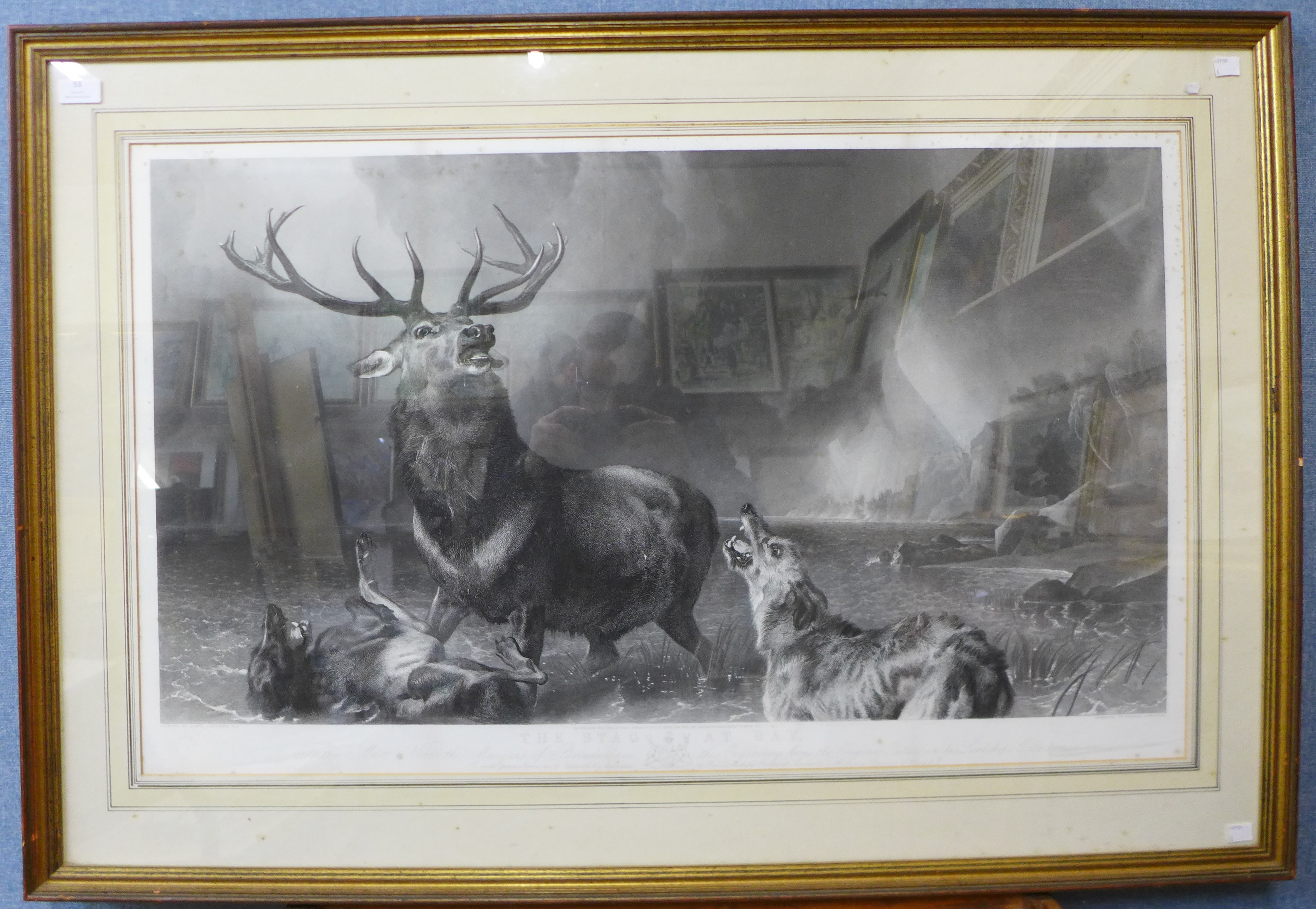 A Thomas Landseer engraving, The Stag at Bay, after Edwin Landseer R.A., 57 x 96cms, framed *