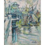 Keith Stephens, harbour scene, oil on board, 29 x 24cms, framed