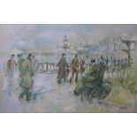 Keith Stephens, promenade scene, oil on canvas, 50 x 75cms, framed